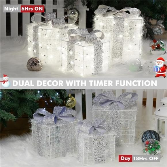 Christmas Lighted Gift Boxes, 140 LEDs Light Up Presents, 8 Modes, Set of 3 - Picture 2 of 7